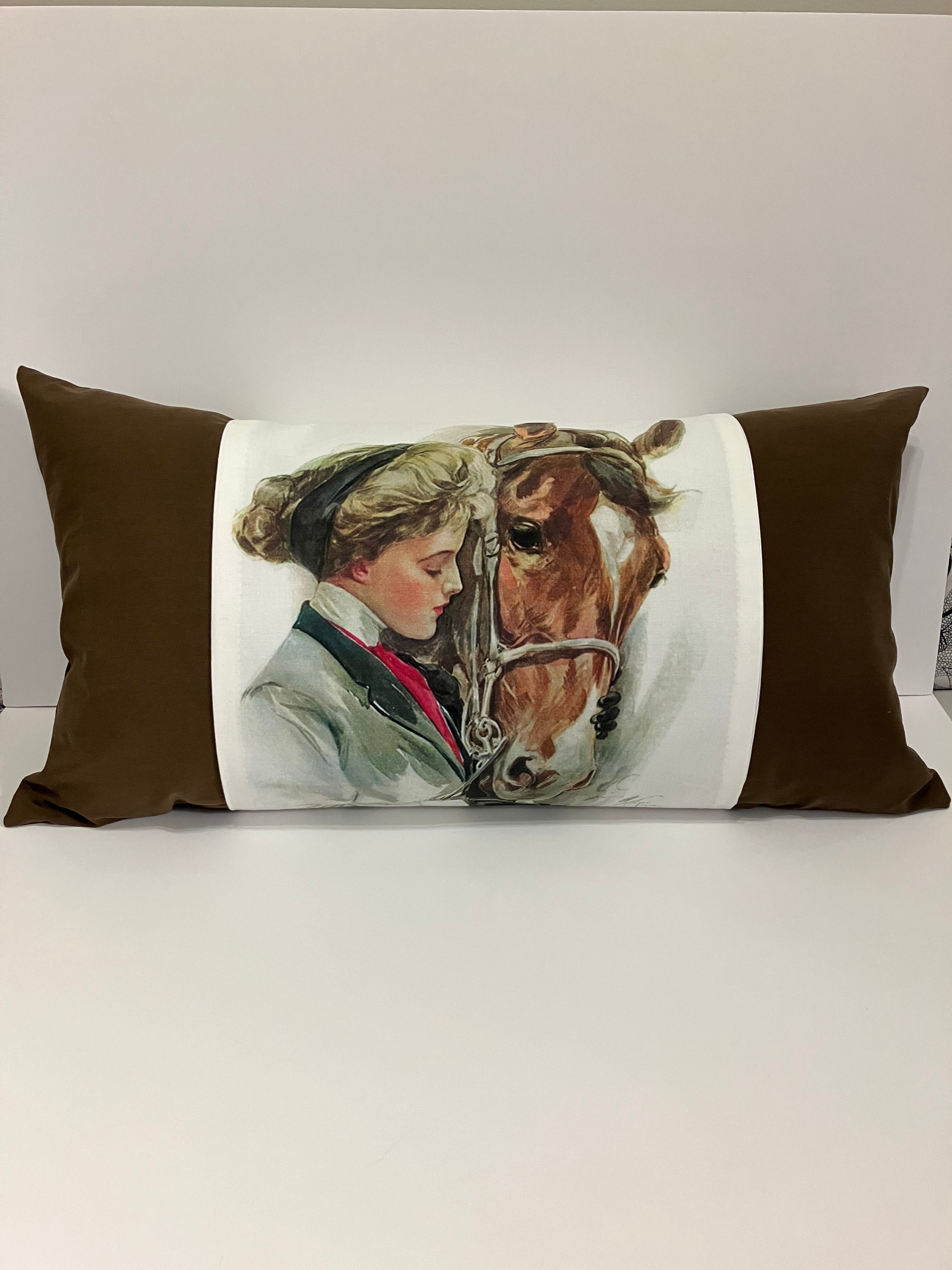 Equestrian Horse Lumbar Pillow Wrap - Handcrafted 14x26